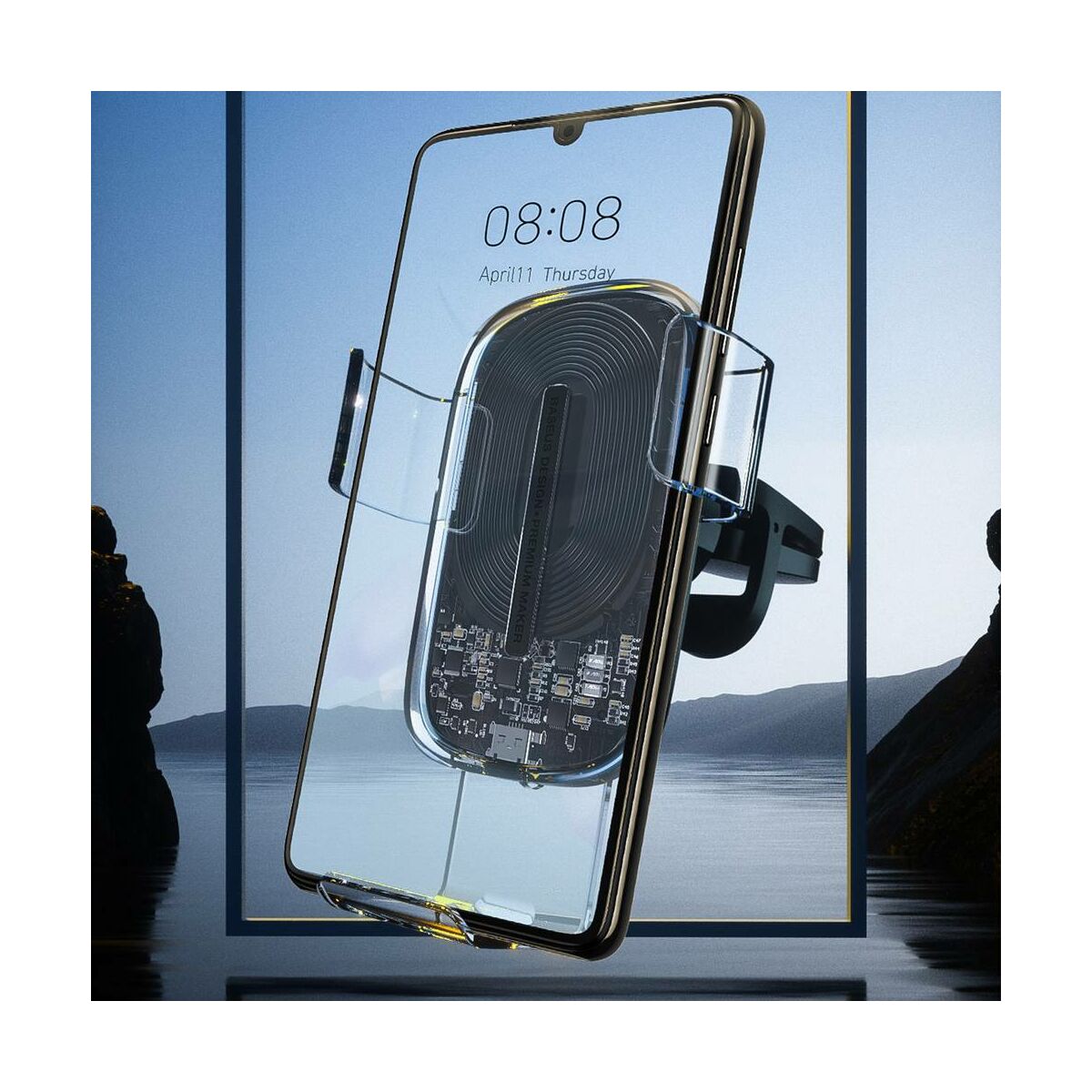 Kép 4/16 - Baseus autós telefontartó, vezeték nélküli töltő Explore Gravity, szellőzőrácsra 15W, átlátszó (WXYL-K02)