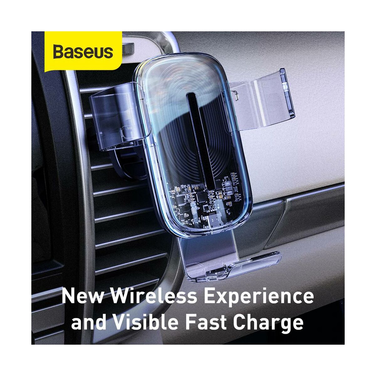 Kép 7/16 - Baseus autós telefontartó, vezeték nélküli töltő Explore Gravity, szellőzőrácsra 15W, átlátszó (WXYL-K02)