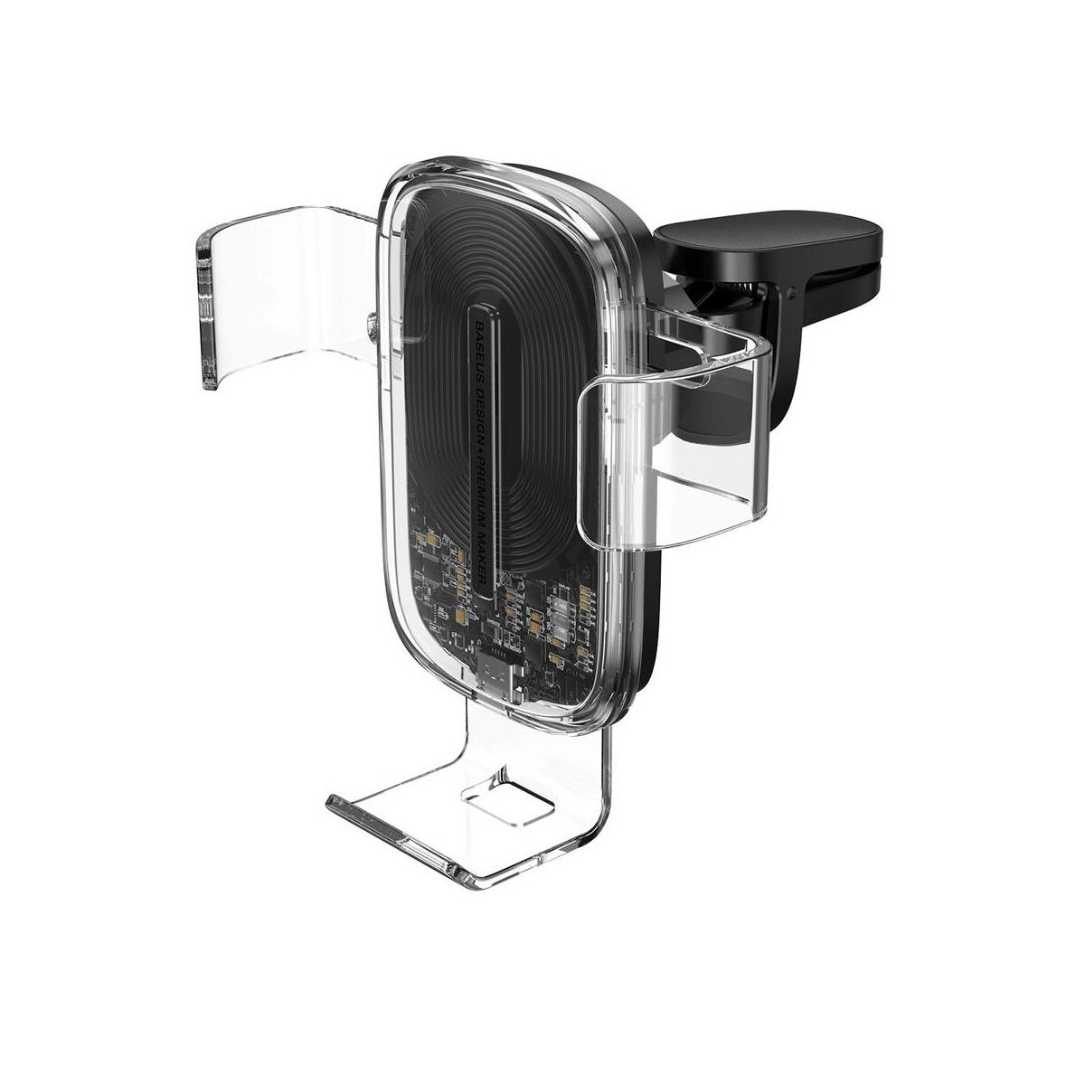 Kép 12/16 - Baseus autós telefontartó, vezeték nélküli töltő Explore Gravity, szellőzőrácsra 15W, átlátszó (WXYL-K02)