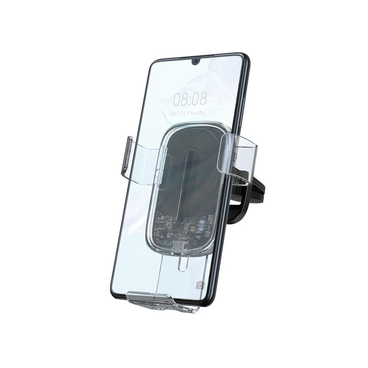 Baseus autós telefontartó, vezeték nélküli töltő Explore Gravity, szellőzőrácsra 15W, átlátszó (WXYL-K02)