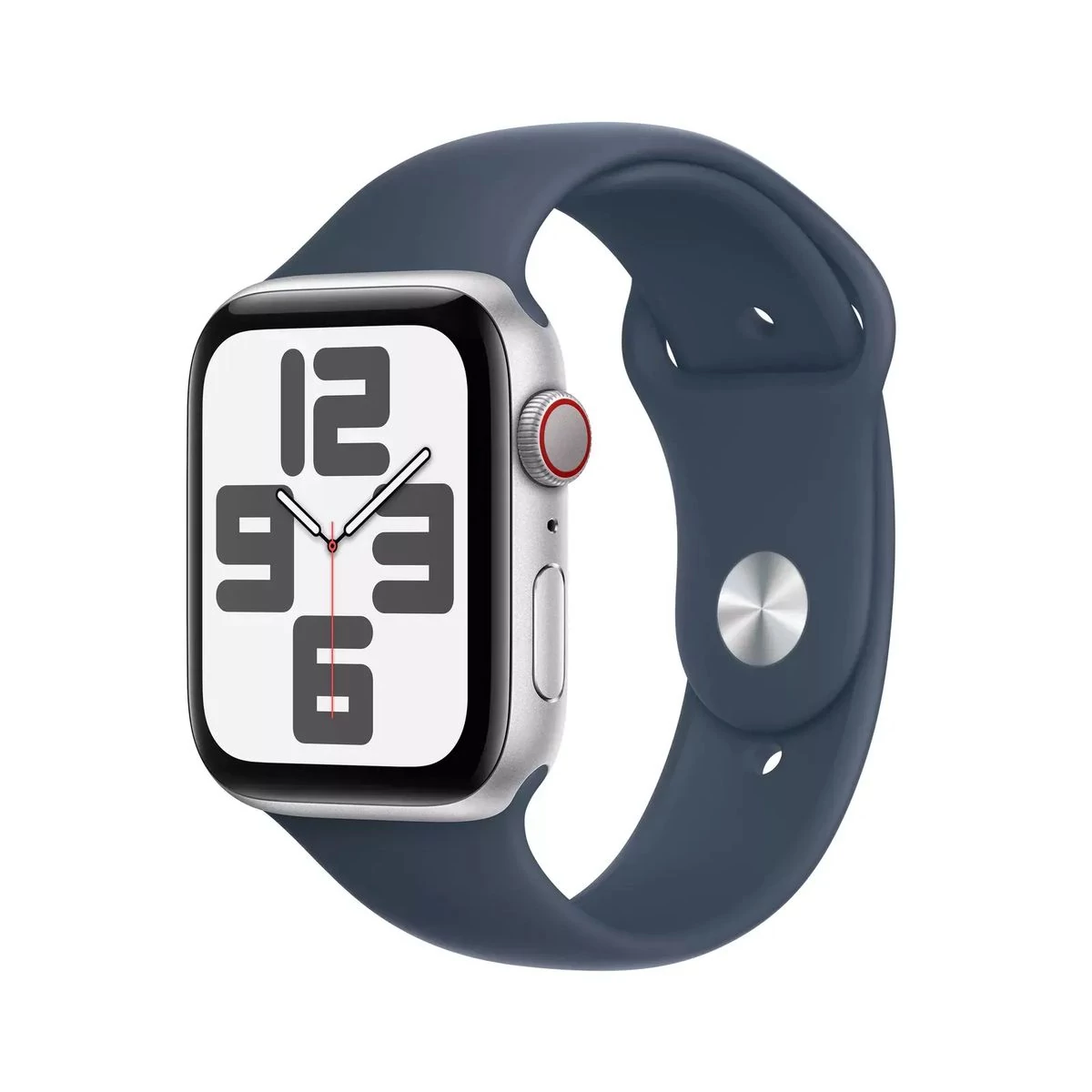 Kép 2/2 - Apple Watch SE GPS + Cellular 44mm ezüst alumínium tok, viharkék sportszíj M/L EU EUMRHJ3