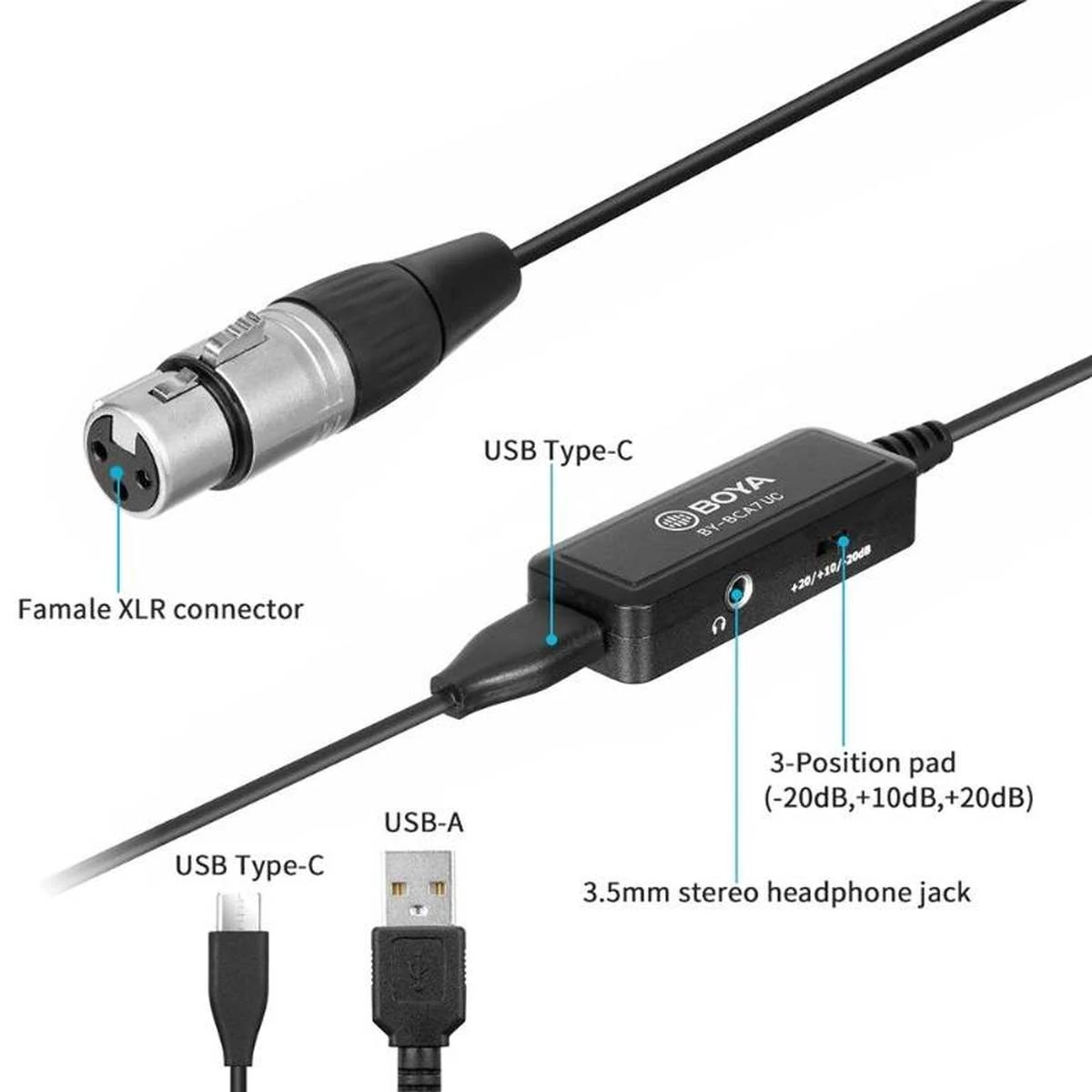 Kép 3/3 - BOYA átalakító XLR - Lightning, fekete EU