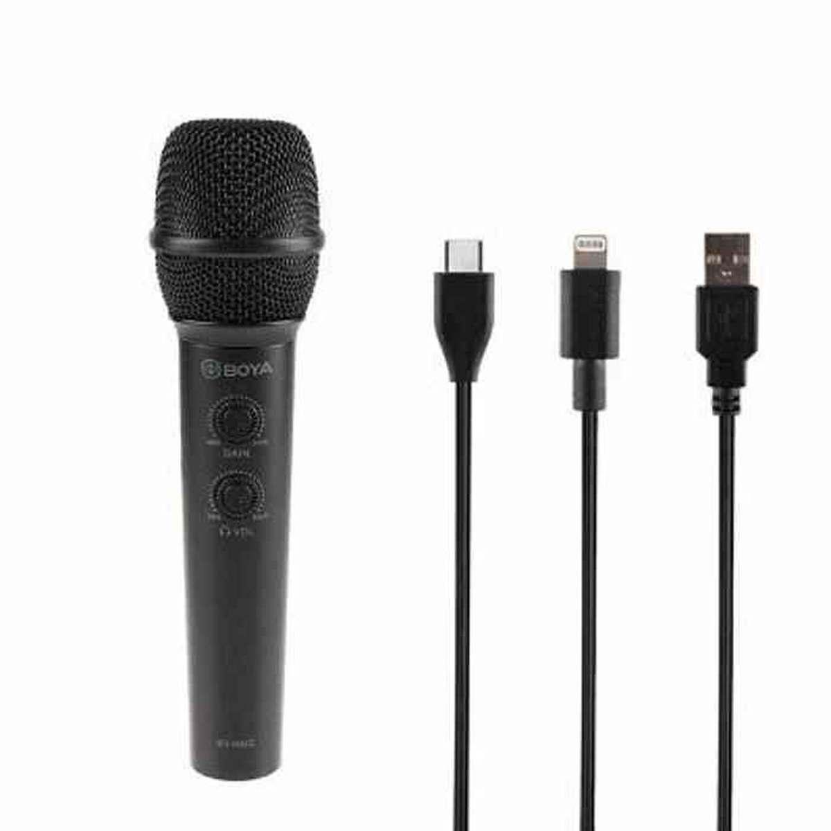 Kép 2/3 - BOYA dinamikus kézi mikrofon, USB csatlakozóval, digitális kondenzátorral, tripod állvánnyal, fekete EU