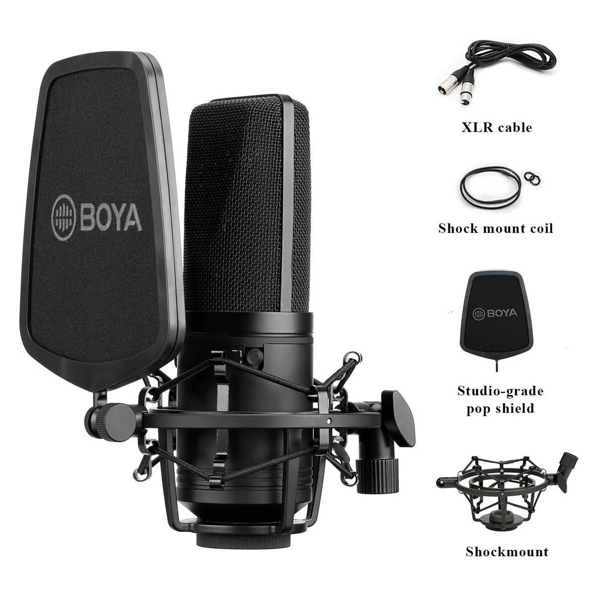 Kép 2/3 - BOYA nagymembrános kondenzátor mikrofon,kardioid, két és -többirányú, fekete EU