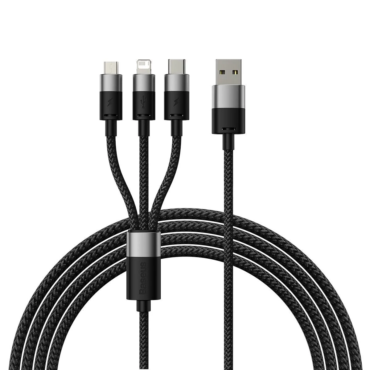 Kép 3/4 - Baseus StarSpeed 3 az 1-ben gyorstöltő kábel (USB - MicroUSB + Lightning + Type-C) 3.5A 1.2m, fekete