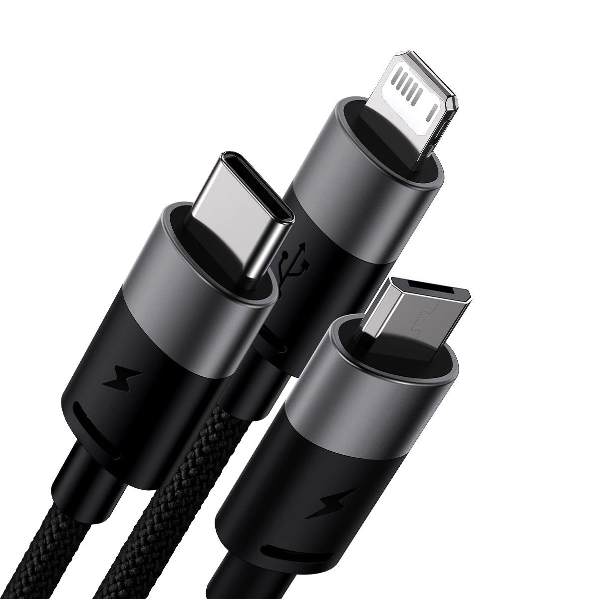 Kép 4/4 - Baseus StarSpeed 3 az 1-ben gyorstöltő kábel (USB - MicroUSB + Lightning + Type-C) 3.5A 1.2m, fekete