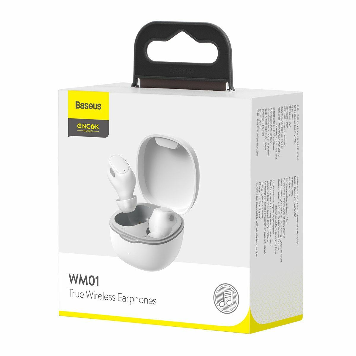 Baseus Encok WM01 Plus vezeték nélküli fülhallgató hangvezérléssel, BT 5.0, TWS, fehér EU (NGWM010002)