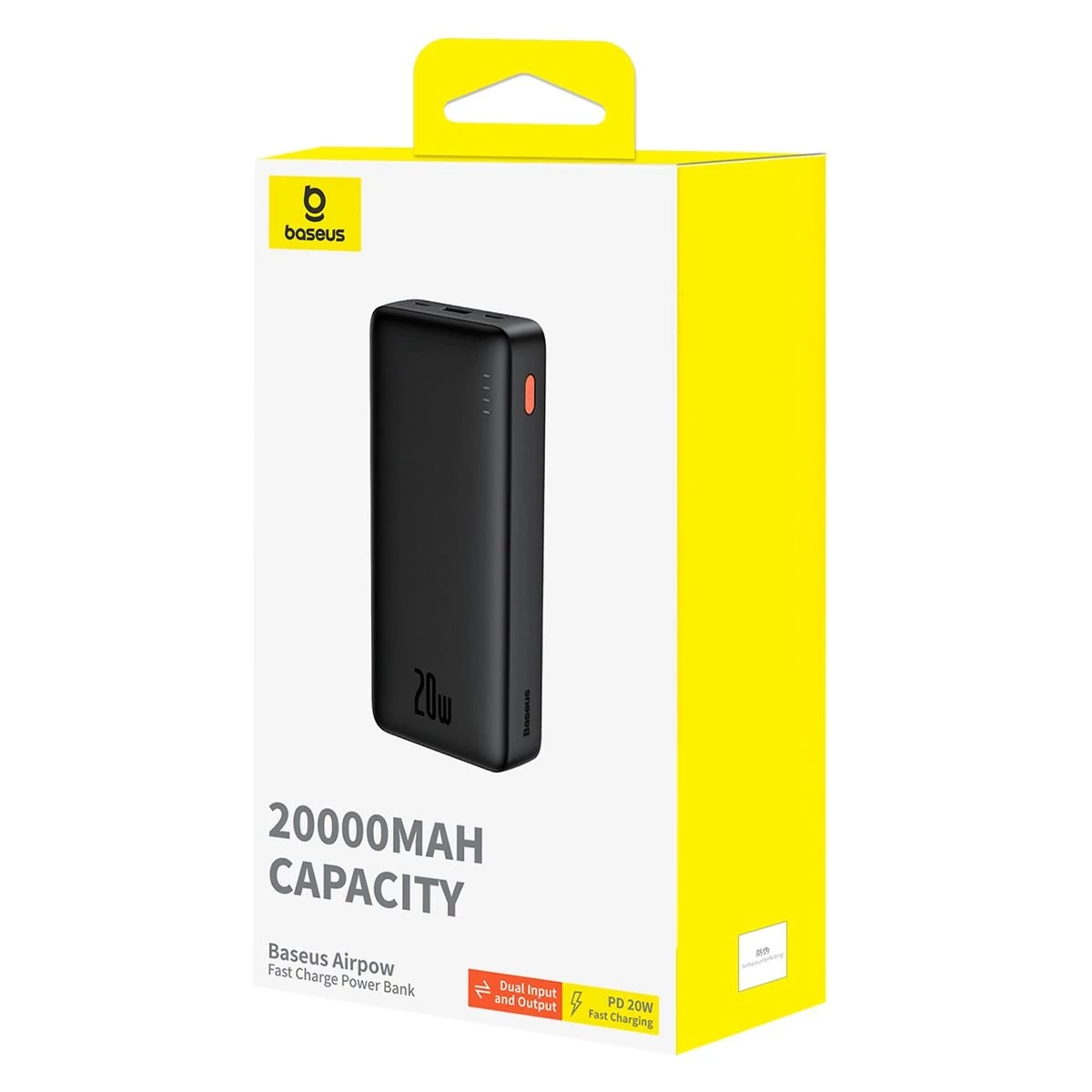 Kép 2/3 - Baseus Power Bank Airpow, C+U, 20W, 20000 mAh, Type-C kábellel (0,50m), fekete (P10022804113-00)