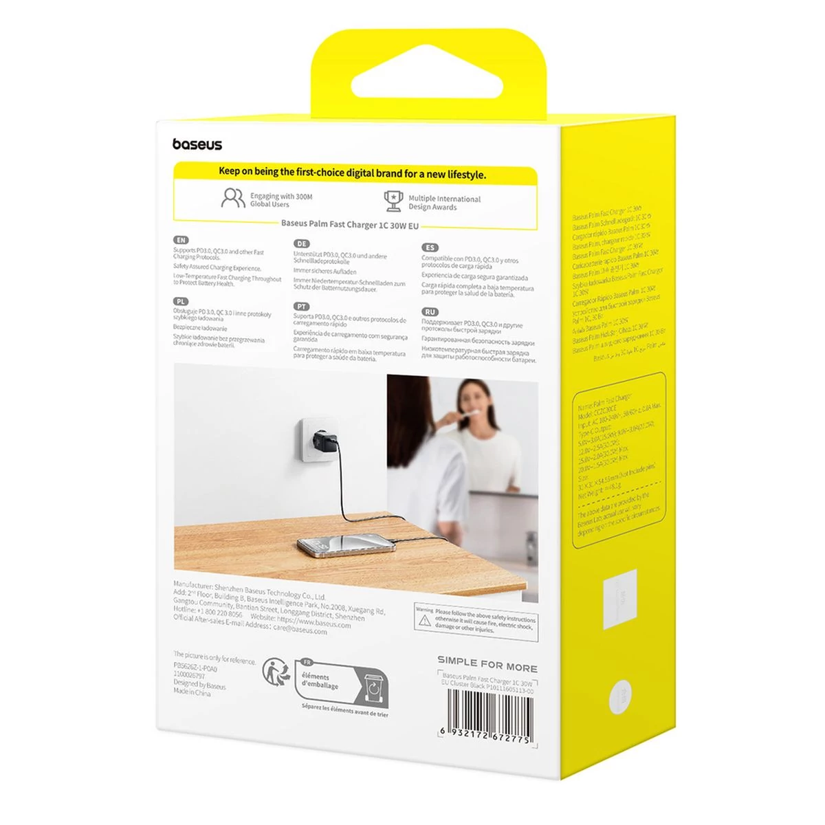Kép 2/2 - Baseus Travel Charger Palm Series hálózati gyorstöltő Type-C 20W, fehér EU (P10111605213-00)