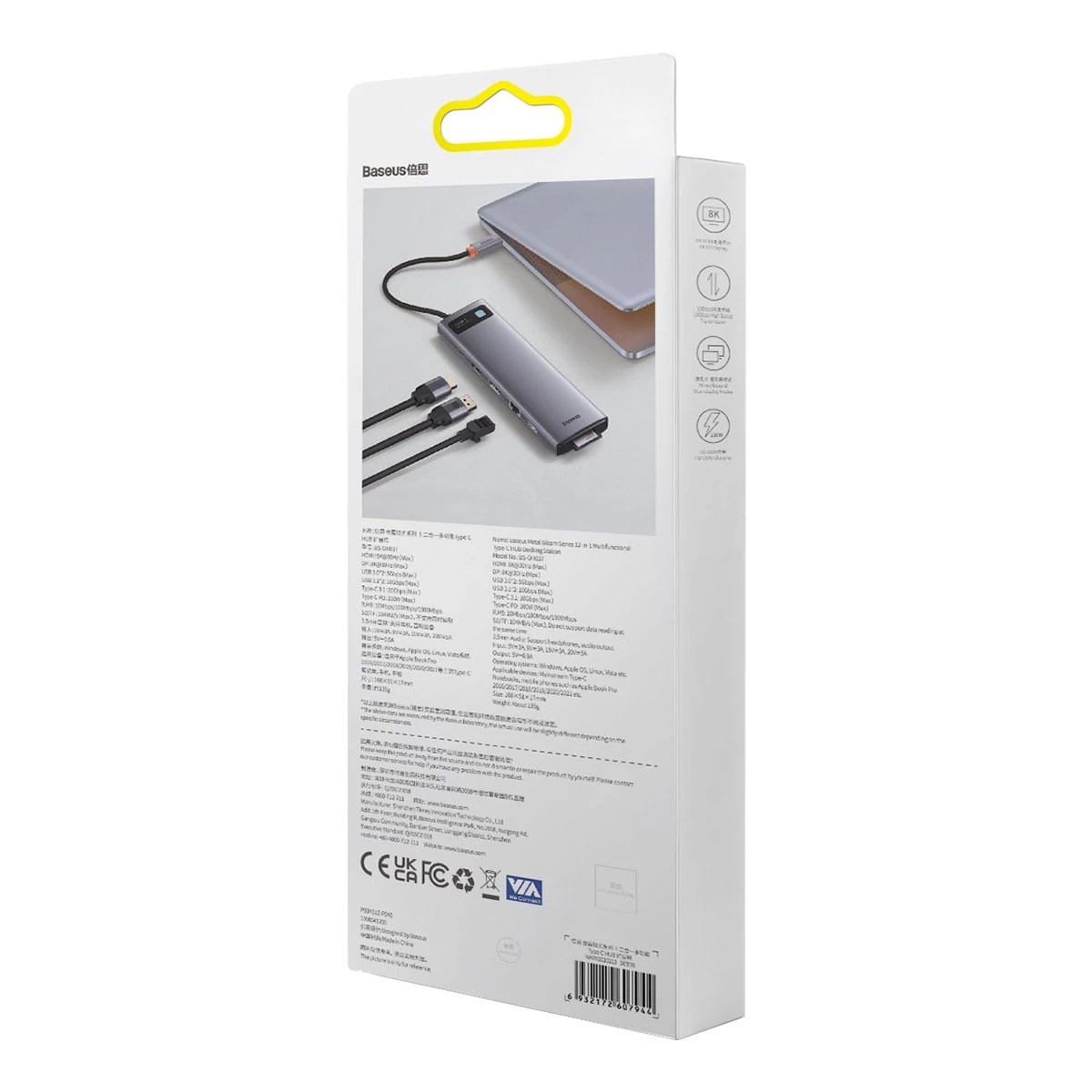 Kép 2/5 - Baseus Metal Gleam hub 12 az 1-ben HDMI / DP / USB / USB-C / Mini jack 3.5 mm / RJ45 / SD / TF, szür