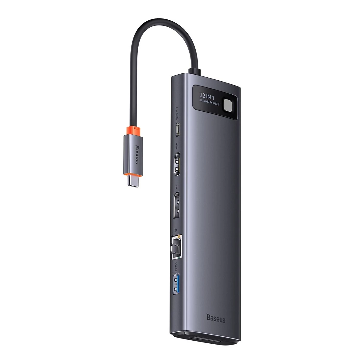 Kép 5/5 - Baseus Metal Gleam hub 12 az 1-ben HDMI / DP / USB / USB-C / Mini jack 3.5 mm / RJ45 / SD / TF, szür