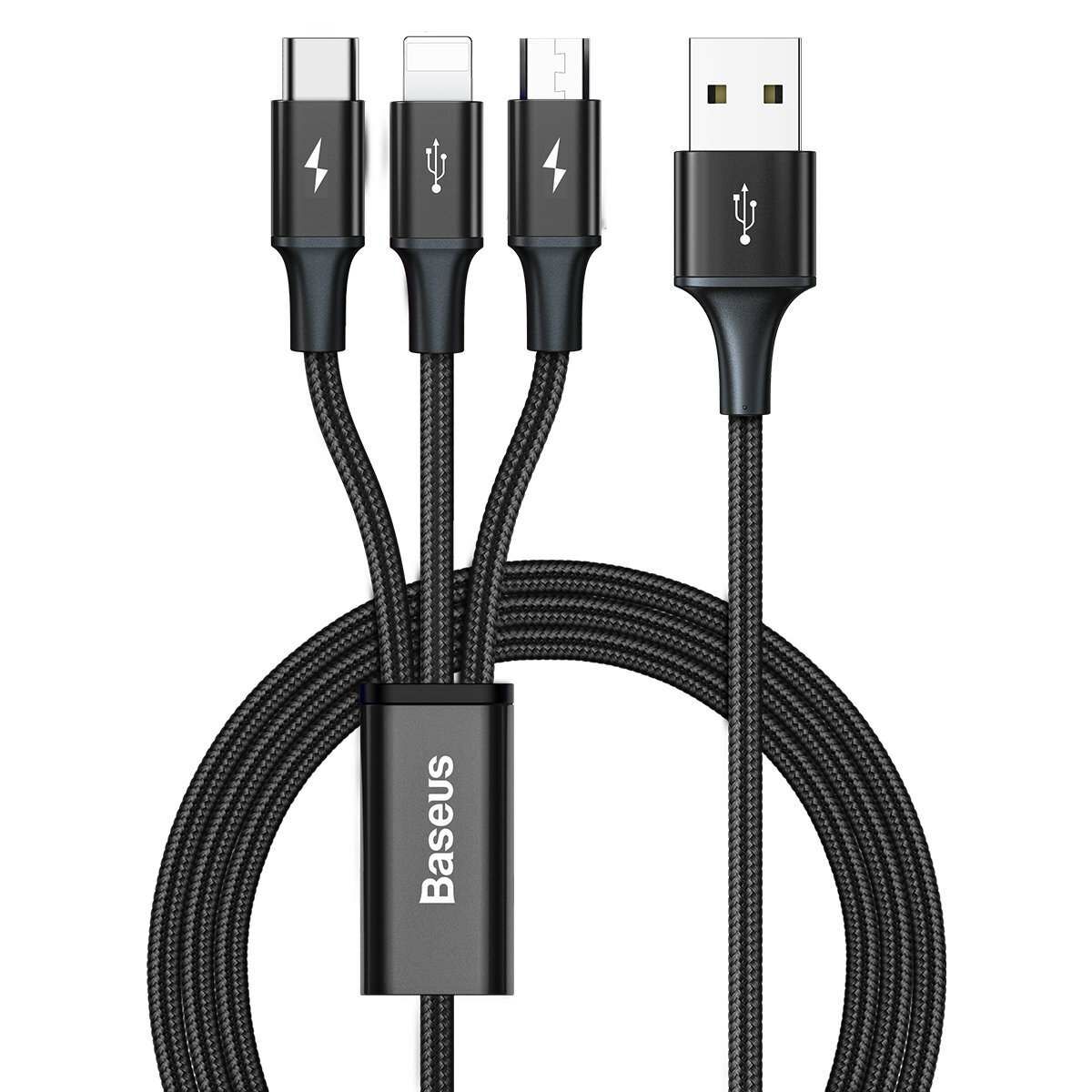 Baseus Rapid 3-in-1 adatkábel USB - Type C / Lightning / micro USB 1.2m, fekete (CAJS000001)