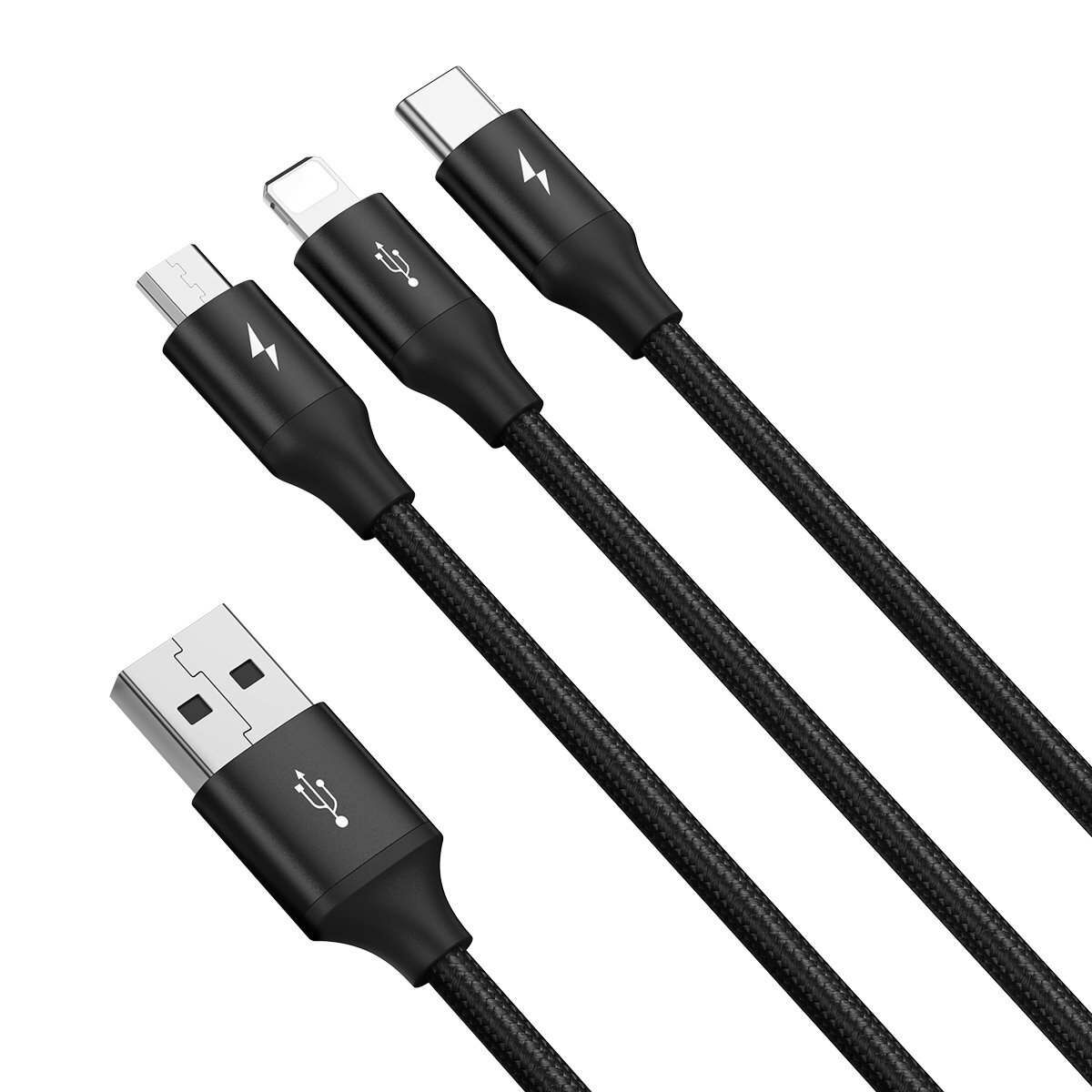 Kép 2/5 - Baseus Rapid 3-in-1 adatkábel USB - Type C / Lightning / micro USB 1.2m, fekete (CAJS000001)