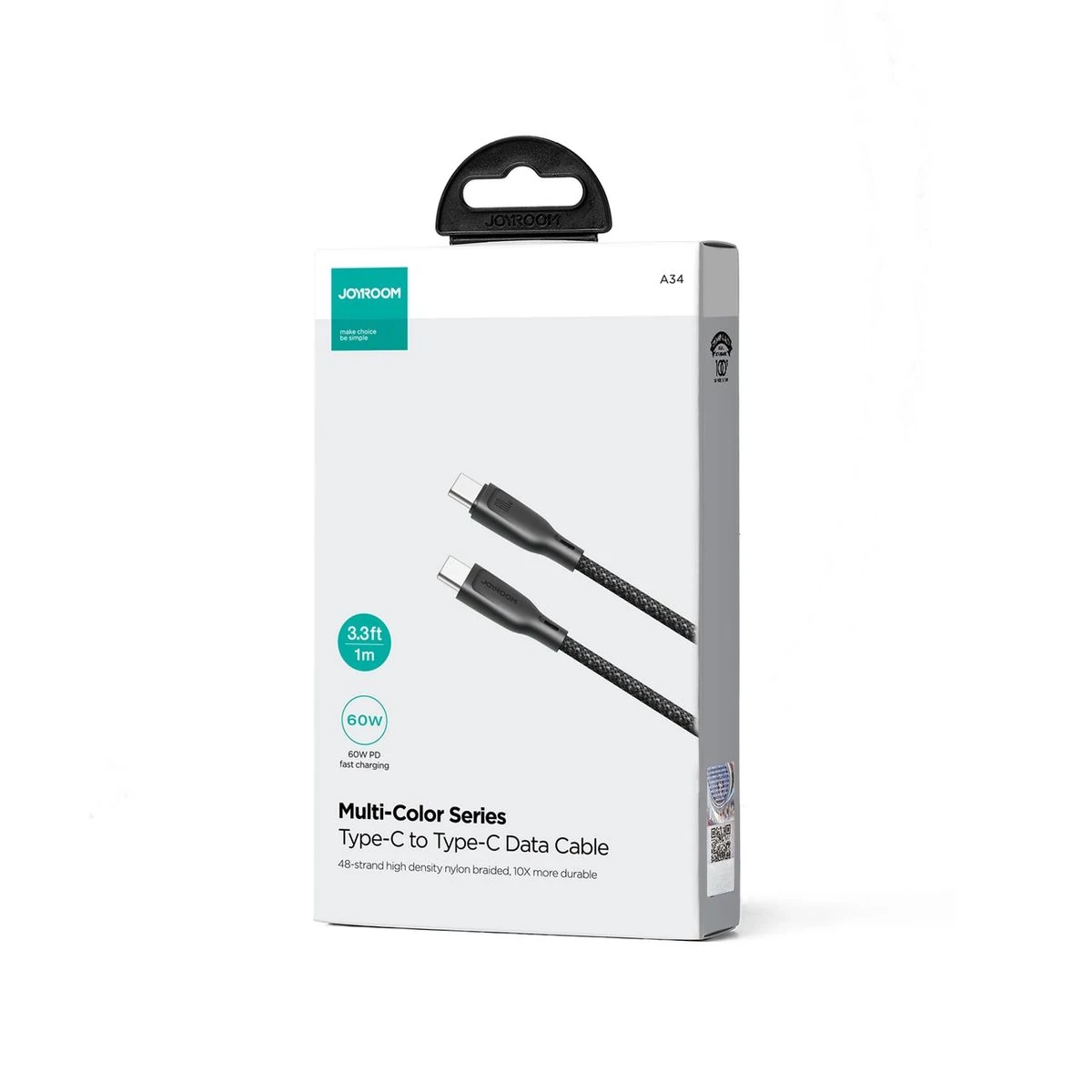 Kép 2/2 - Joyroom USB - Lightning kábel Multi-Color Series A14, 480mb/s, 60W, 1m, fekete (SA34-CC3)