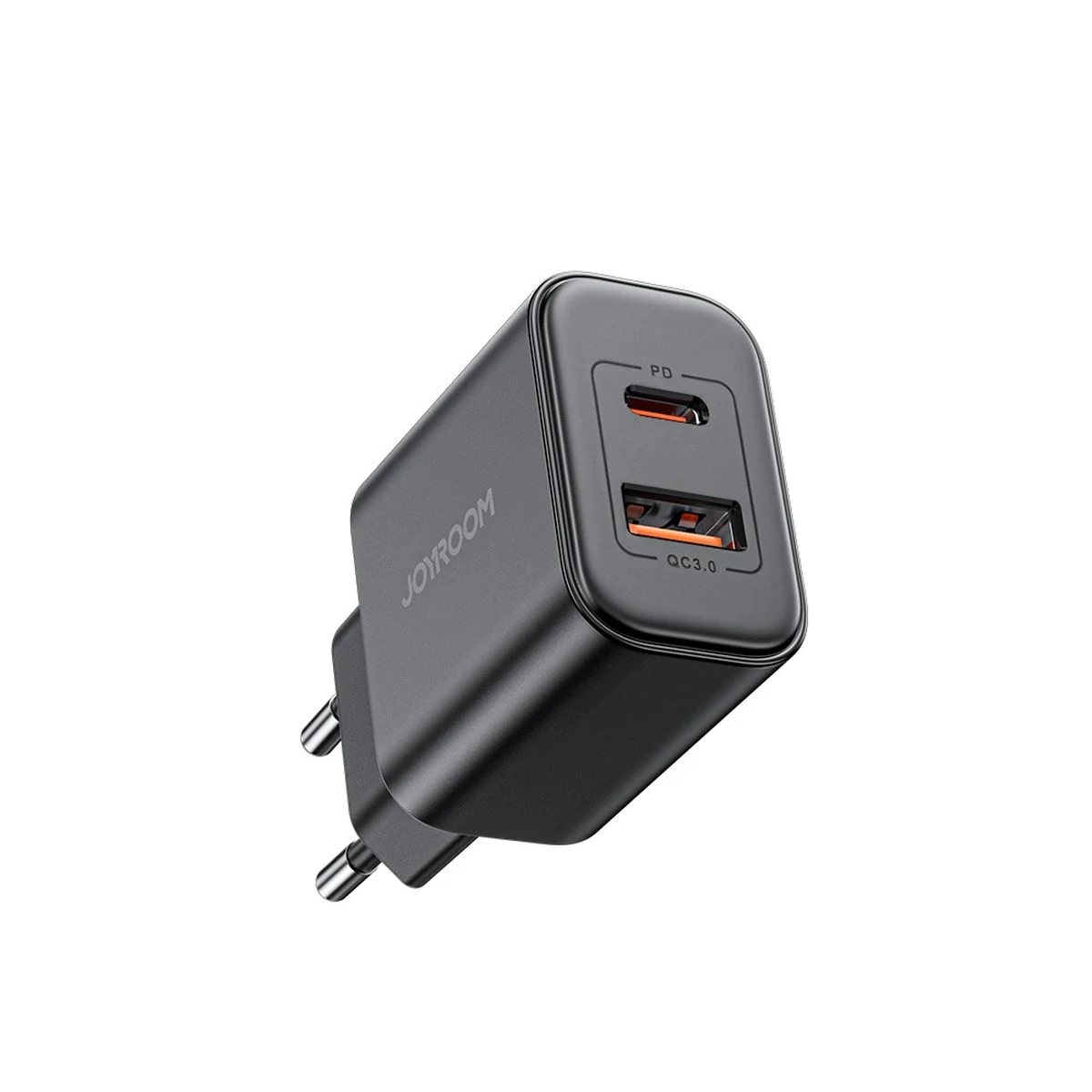 Kép 2/3 - Joyroom Travel Charger töltőfej U+C, PD 20W Type-C - Type-C kábellel, 1m, fekete (JR-TCF05)