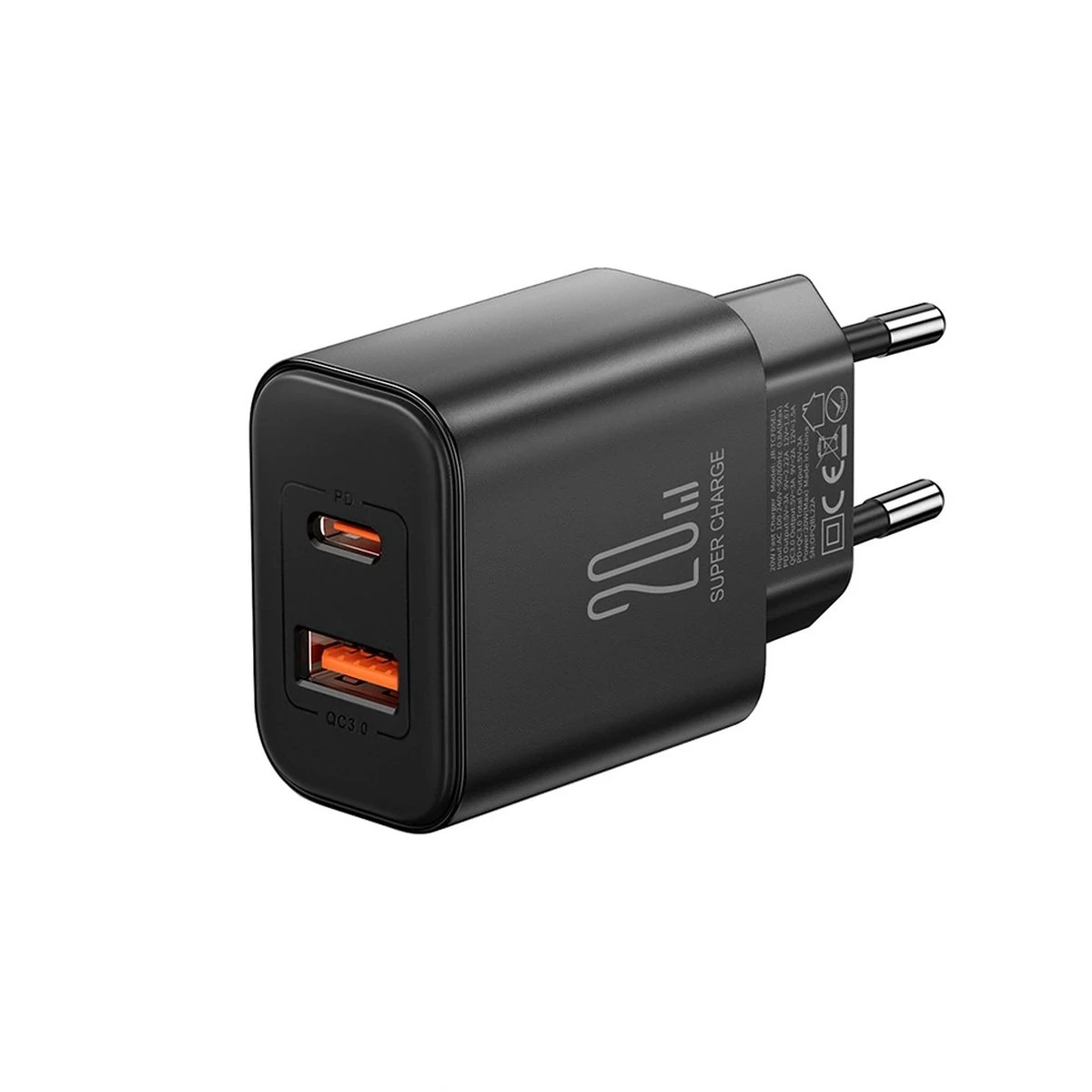 Kép 3/3 - Joyroom Travel Charger töltőfej U+C, PD 20W Type-C - Type-C kábellel, 1m, fekete (JR-TCF05)