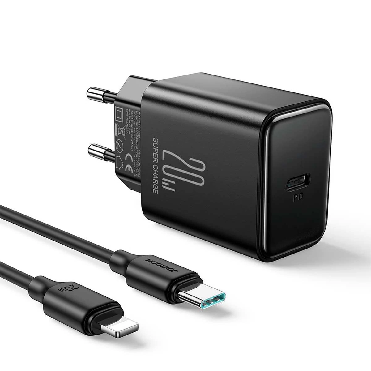 Kép 3/15 - Joyroom Travel Charger Type-C, PD 20W with Type-C to Lightning kábel, 1m, fekete (JR-TCF06)