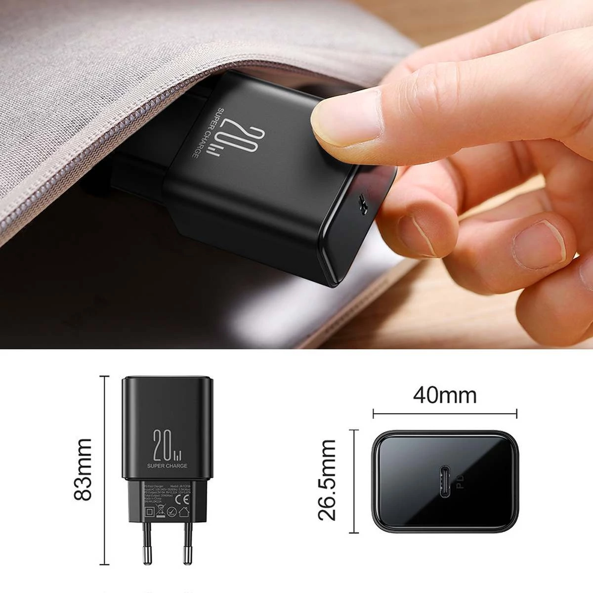 Kép 11/15 - Joyroom Travel Charger Type-C, PD 20W with Type-C to Lightning kábel, 1m, fekete (JR-TCF06)