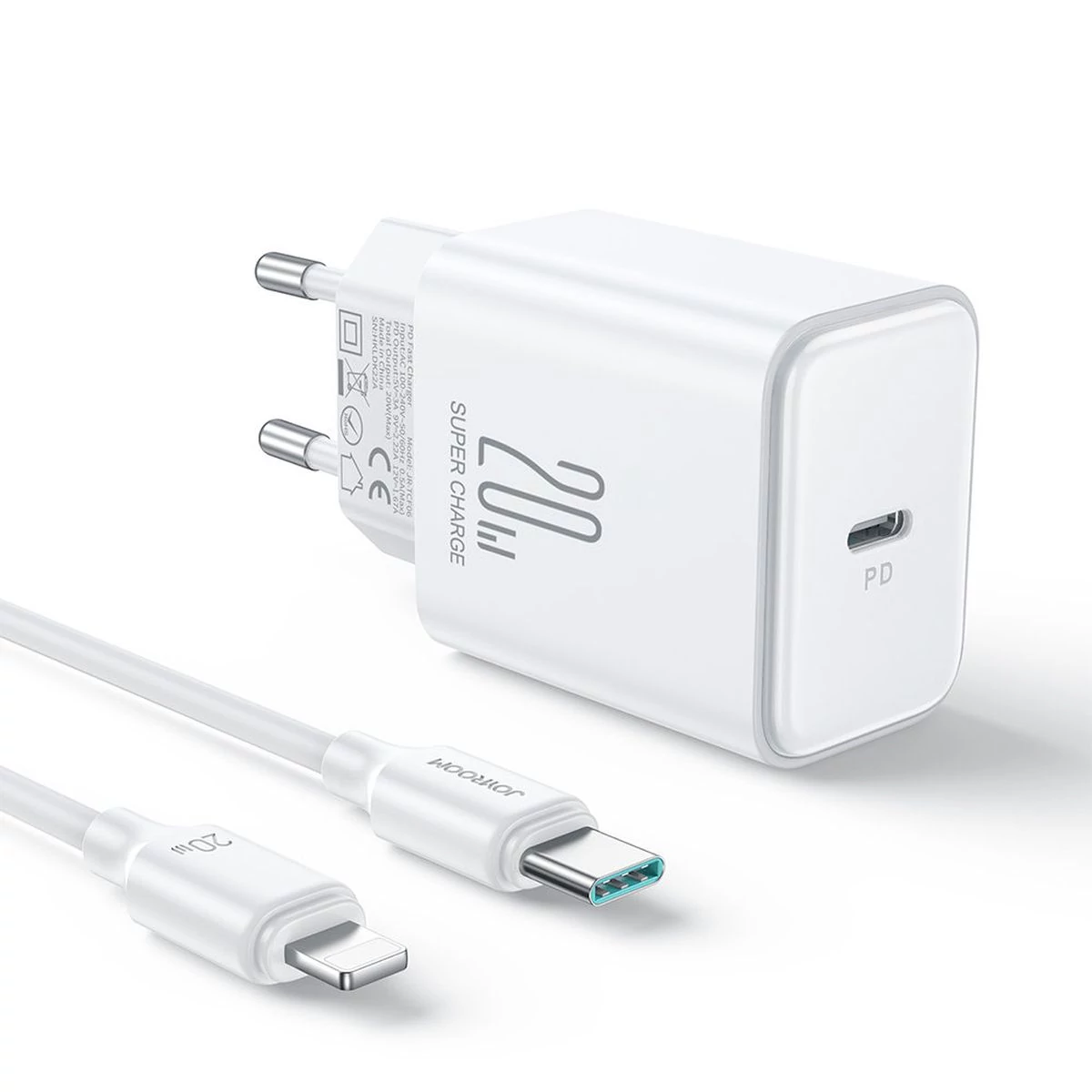 Kép 2/2 - Joyroom Travel Charger töltőfej Type-C, PD 20W Type-C - Lightning kábellel, 1m, fehér EU (JR-TCF06)