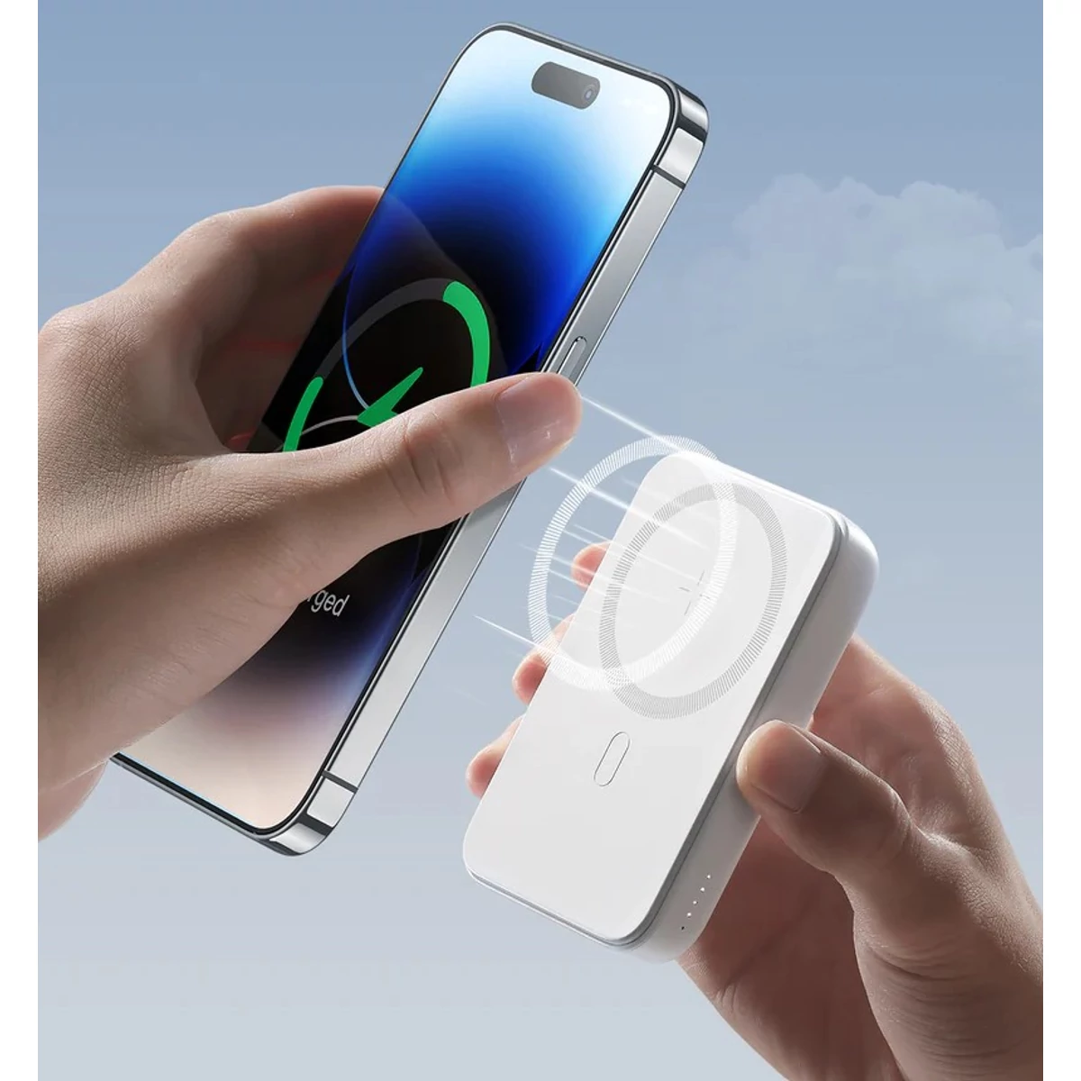 Kép 2/3 - Joyroom Power Bank vezeték nélküli töltéssel USB - Lightning kábellel (0.25m), fekete (JR-W020)