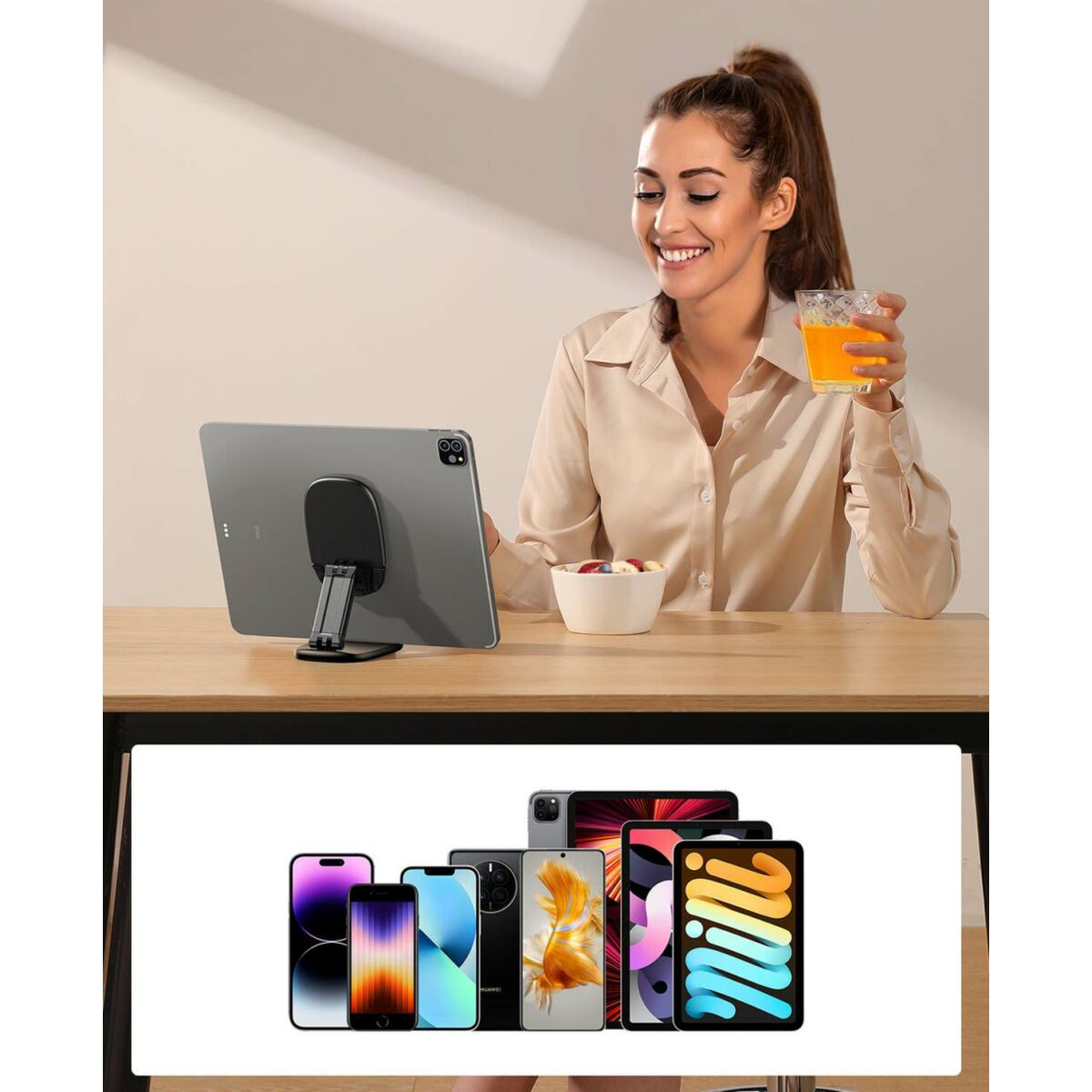 Kép 7/12 - Joyroom összecsukható állvány telefonhoz és tablethez, állítható magasságú, 4-12.9, fekete (JR-ZS371)