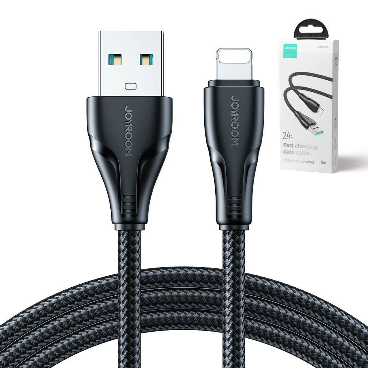Kép 2/7 - Joyroom USB - Type-C kábel Surpass Series, 2.4A, 3m, fekete (S-UL012A11)