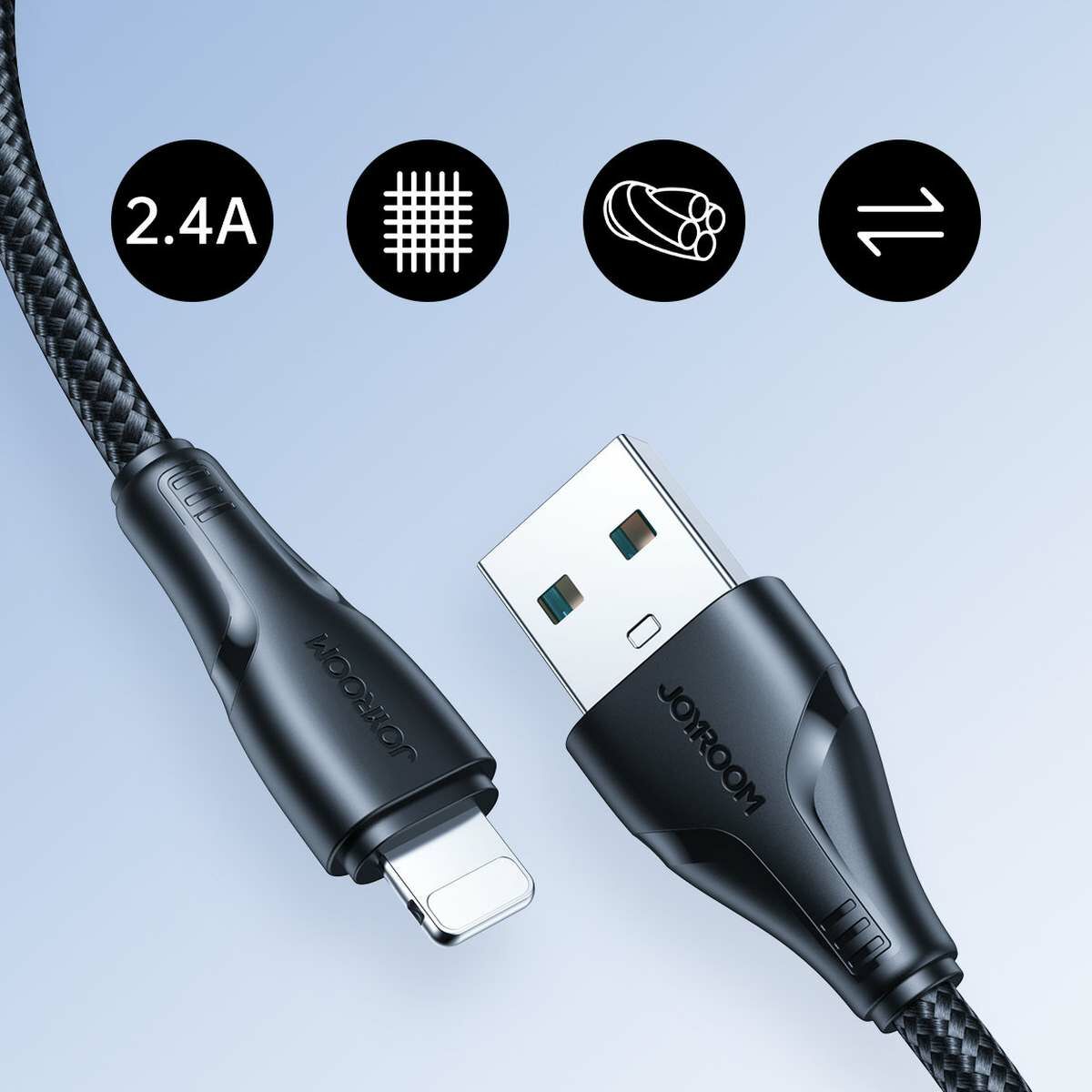 Kép 3/7 - Joyroom USB - Type-C kábel Surpass Series, 2.4A, 3m, fekete (S-UL012A11)