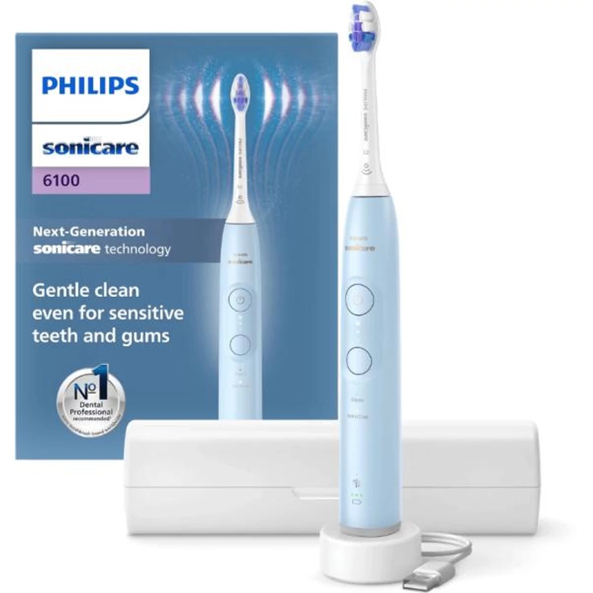 Kép 2/2 - Philips Sonicare 6100 Series szónikus elektromos fogkefe tokkal HX7406/02 világoskék EU