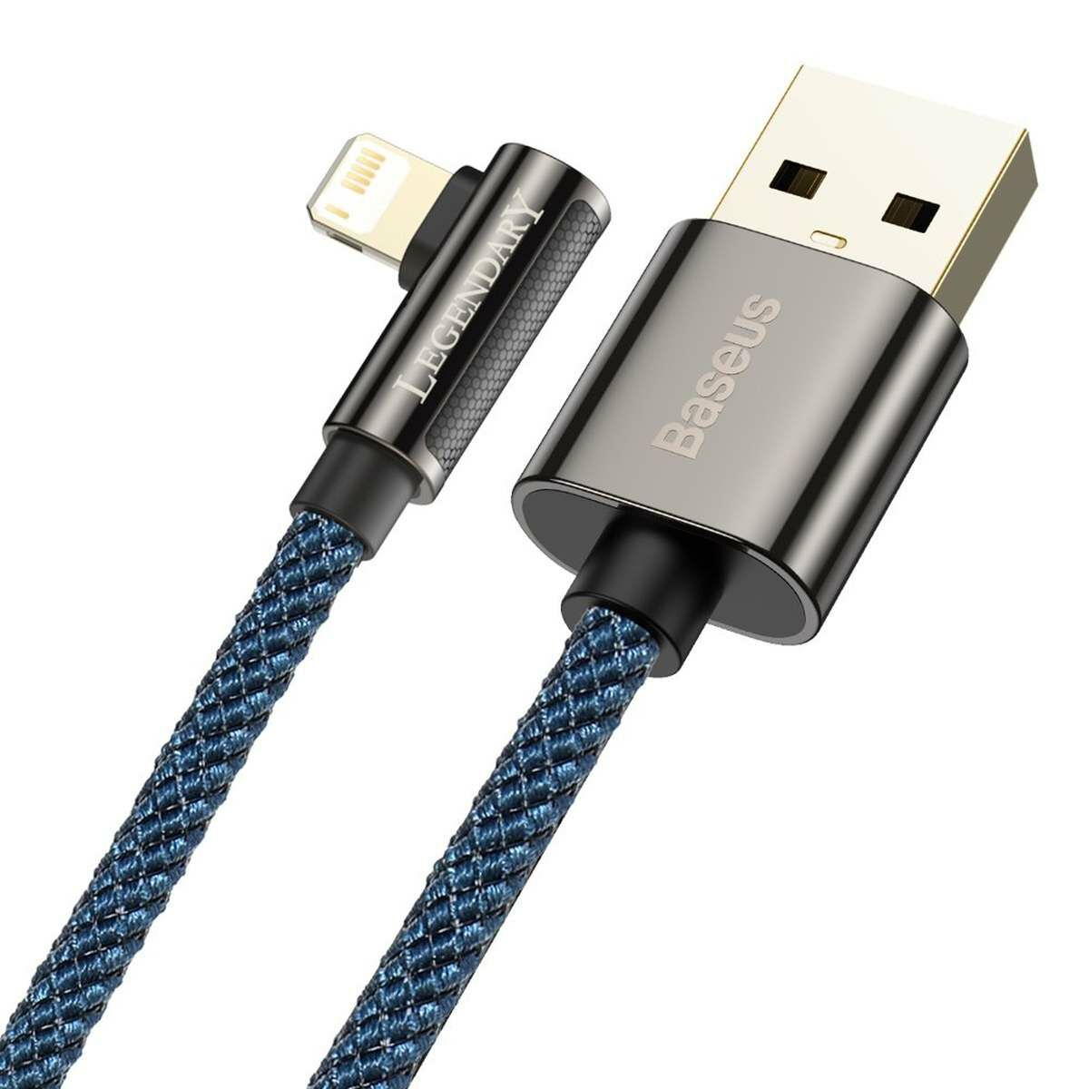 Kép 2/7 - Baseus Legend Lightning-USB adat-és töltőkábel, L-alakú csatlakozó, 2.4A, 1m, kék (CACS000003)