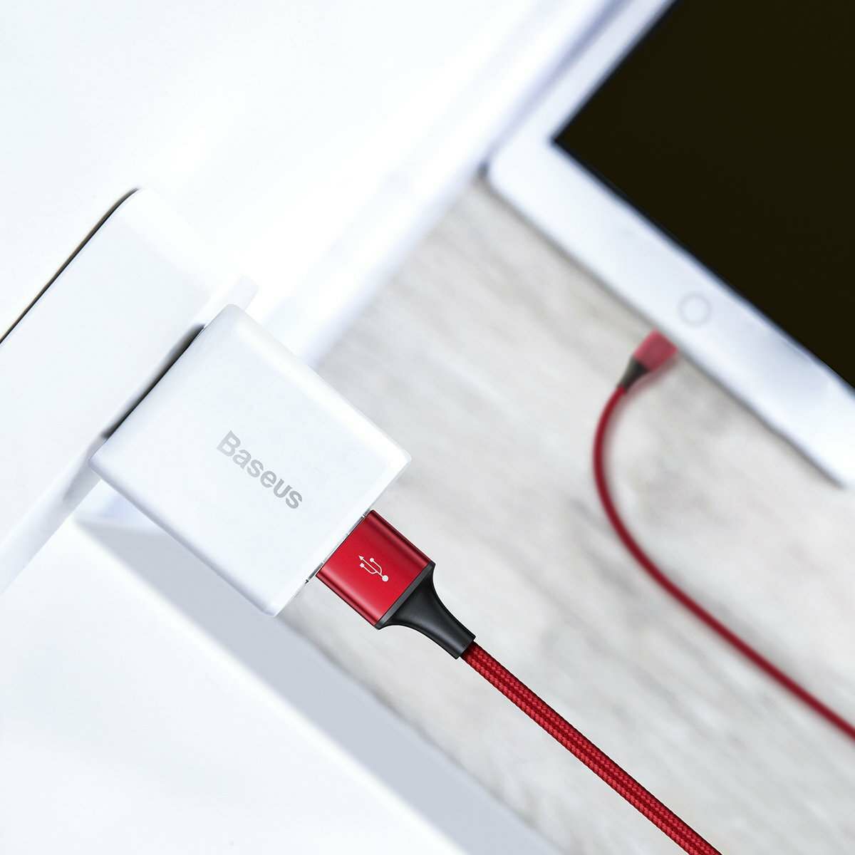 Kép 5/7 - Baseu Rapid 3-az-1-ben adatkábel USB -Type C / Lightning / micro USB, 1.2m, piros (CAJS000009)
