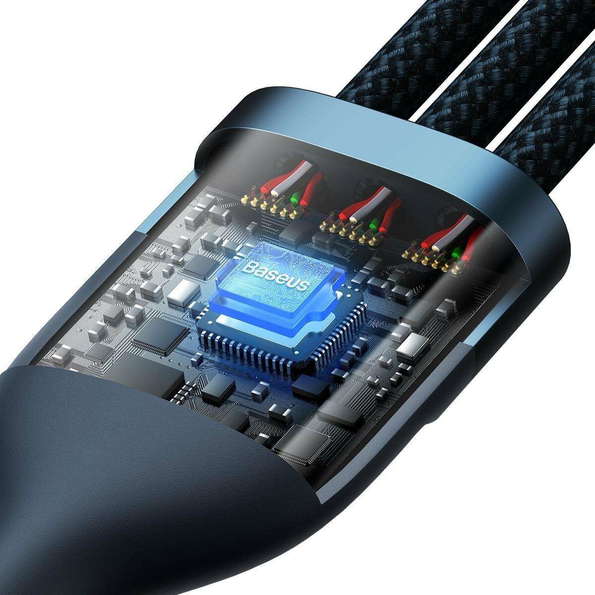 Kép 4/9 - Baseus Flash Series II 3-in-1 univerzális adatkábel (USB-A - Micro + Lightning + USB-C) 100W, 1.2m, kék (CASS030103)