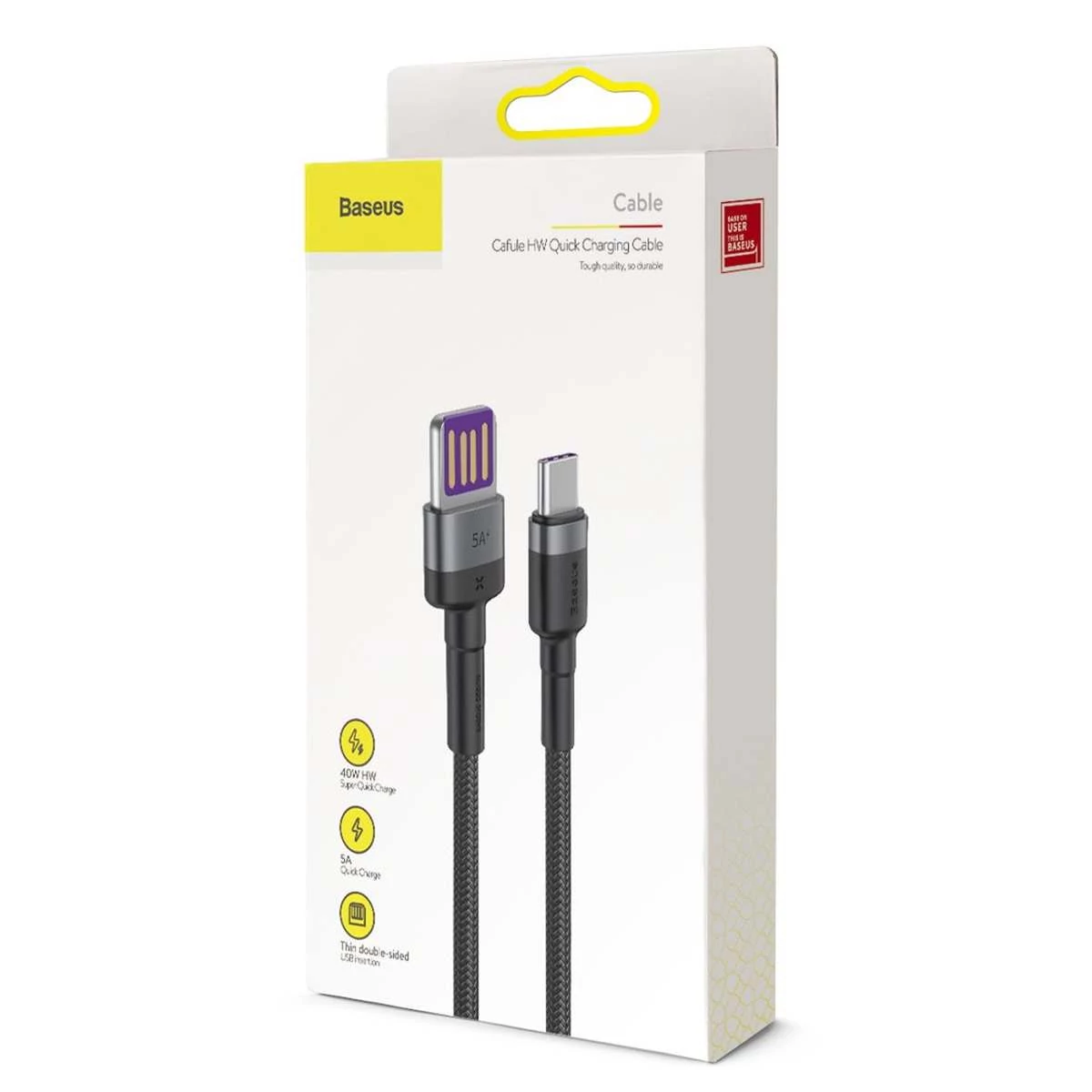 Kép 6/6 - Baseus Cafule USB-USB Type-C adat- és töltőkábel, PD3,0,SC,QC 3.0, 40W, 1m, szürke/fekete (CATKLF-PG