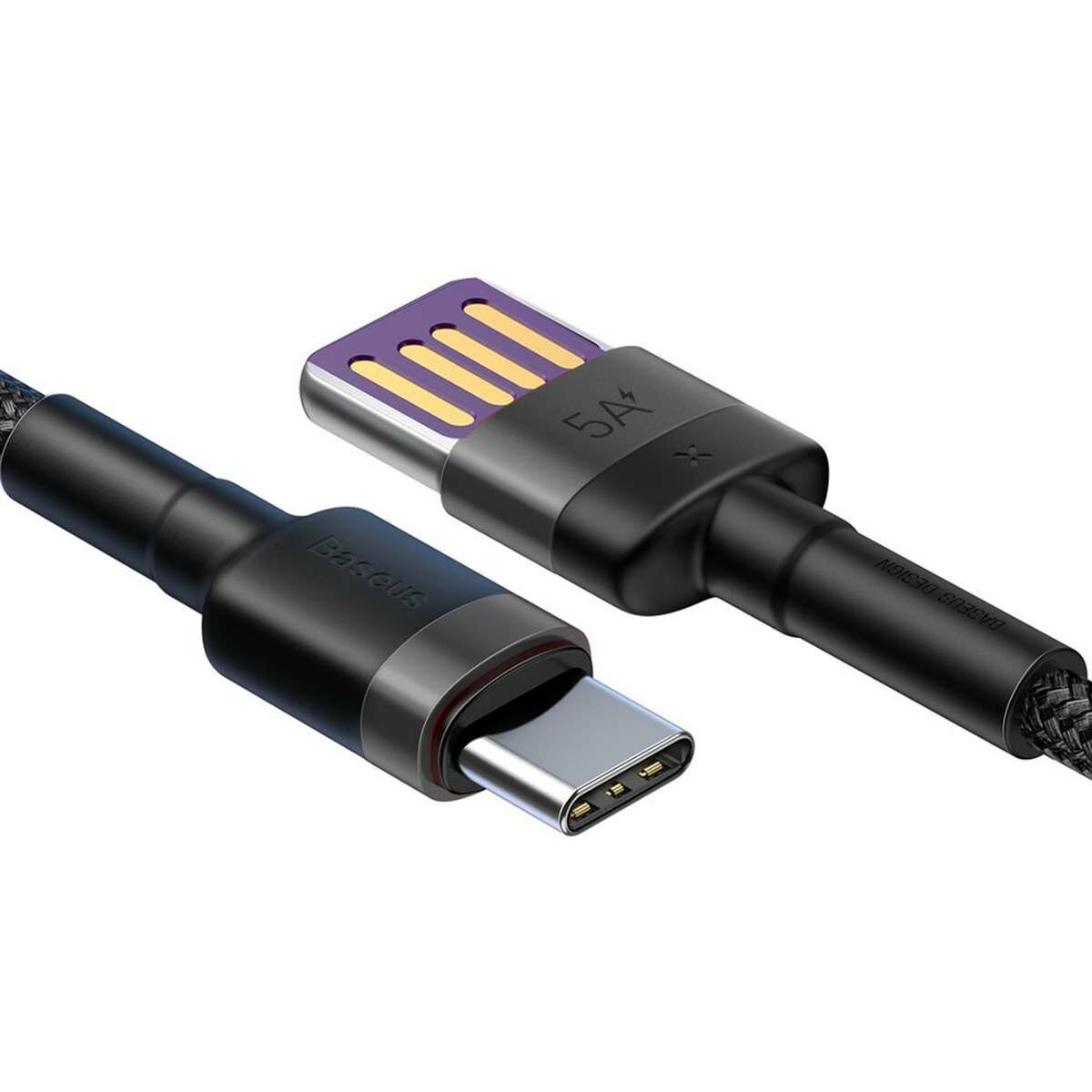 Kép 3/6 - Baseus Cafule USB-USB Type-C adat- és töltőkábel, PD3,0,SC,QC 3.0, 40W, 1m, szürke/fekete (CATKLF-PG1)