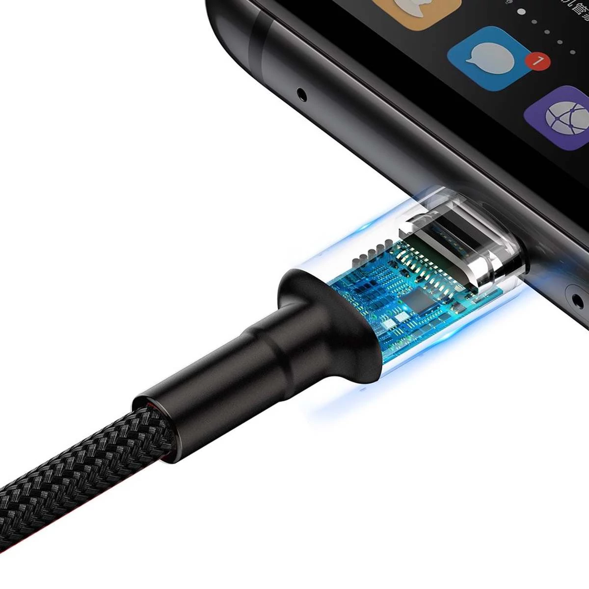 Kép 5/6 - Baseus Cafule USB-USB Type-C adat- és töltőkábel, PD3,0,SC,QC 3.0, 40W, 1m, szürke/fekete (CATKLF-PG