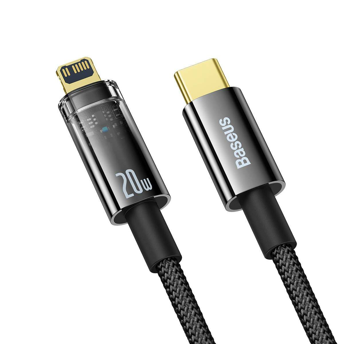 Kép 2/8 - Baseus Explorer USB Type-C - Lightning töltő- és adatkábel, automatikus kikapcsolással, 20W, 1m, fekete (CATS000001)