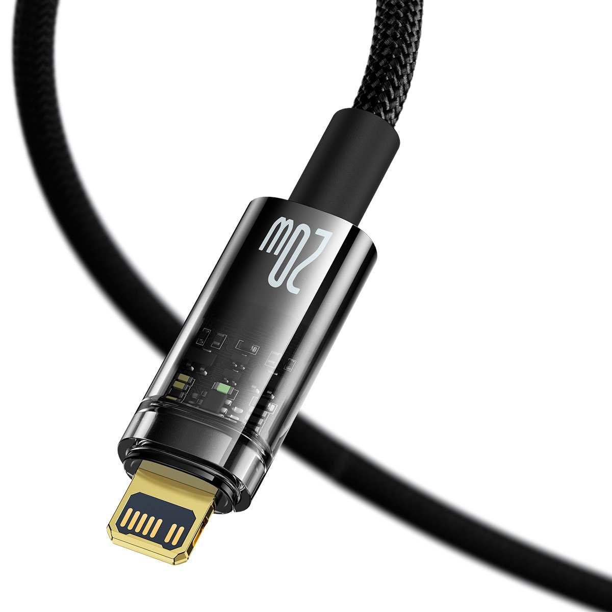 Kép 3/8 - Baseus Explorer USB Type-C - Lightning töltő- és adatkábel, automatikus kikapcsolással, 20W, 1m, fekete (CATS000001)