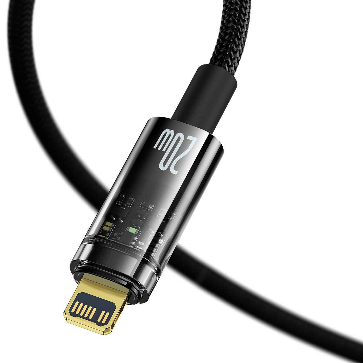 Kép 3/8 - Baseus Explorer USB Type-C - Lightning töltő- és adatkábel, automatikus kikapcsolással, 20W, 2m, fekete (CATS000101)
