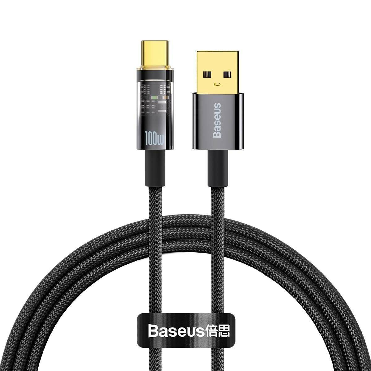Baseus Explorer Series USB -USB-C adat- és töltőkábel, 100W, 1m, fekete (CATS000201)