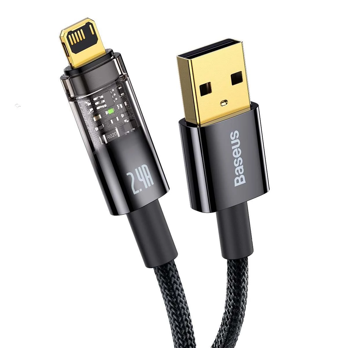 Kép 2/8 - Baseus Explorer USB - Lightning töltő- és adatkábel, automatikus kikapcsolással, 2.4A, 1m, fekete