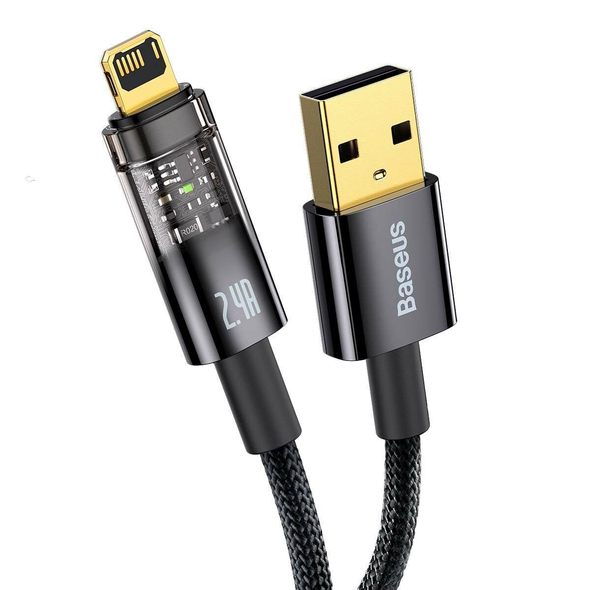 Kép 2/8 - Baseus Explorer USB - Lightning töltő- és adatkábel, automatikus kikapcsolással, 2.4A, 1m, fekete (CATS000401)