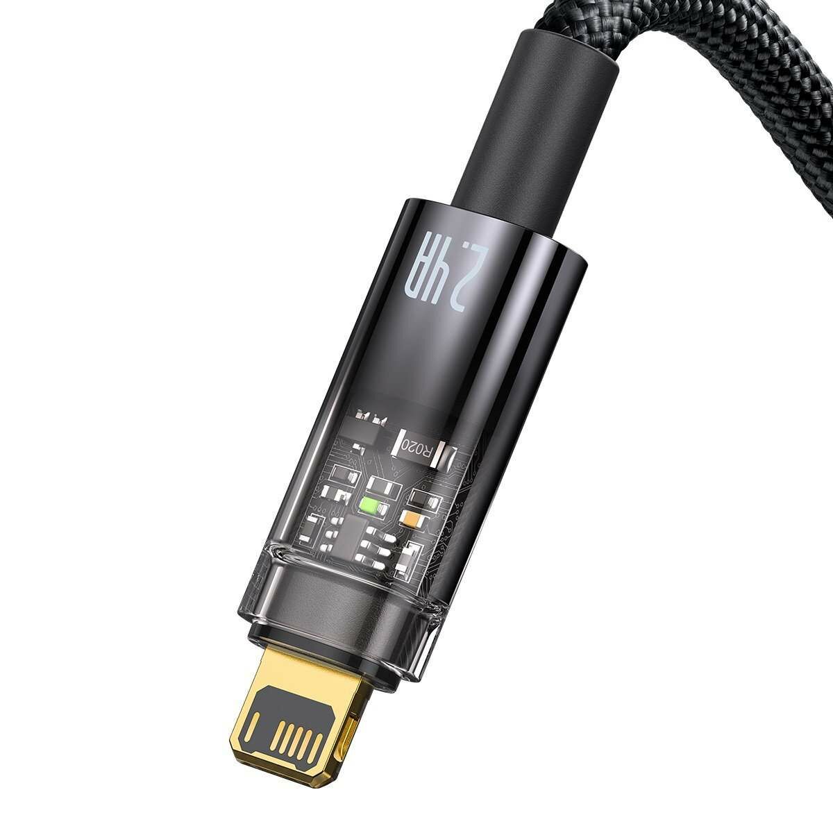 Kép 3/8 - Baseus Explorer USB - Lightning töltő- és adatkábel, automatikus kikapcsolással, 2.4A, 1m, fekete (CATS000401)