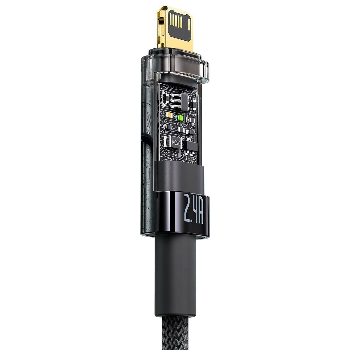 Kép 5/8 - Baseus Explorer USB - Lightning töltő- és adatkábel, automatikus kikapcsolással, 2.4A, 1m, fekete (CATS000401)