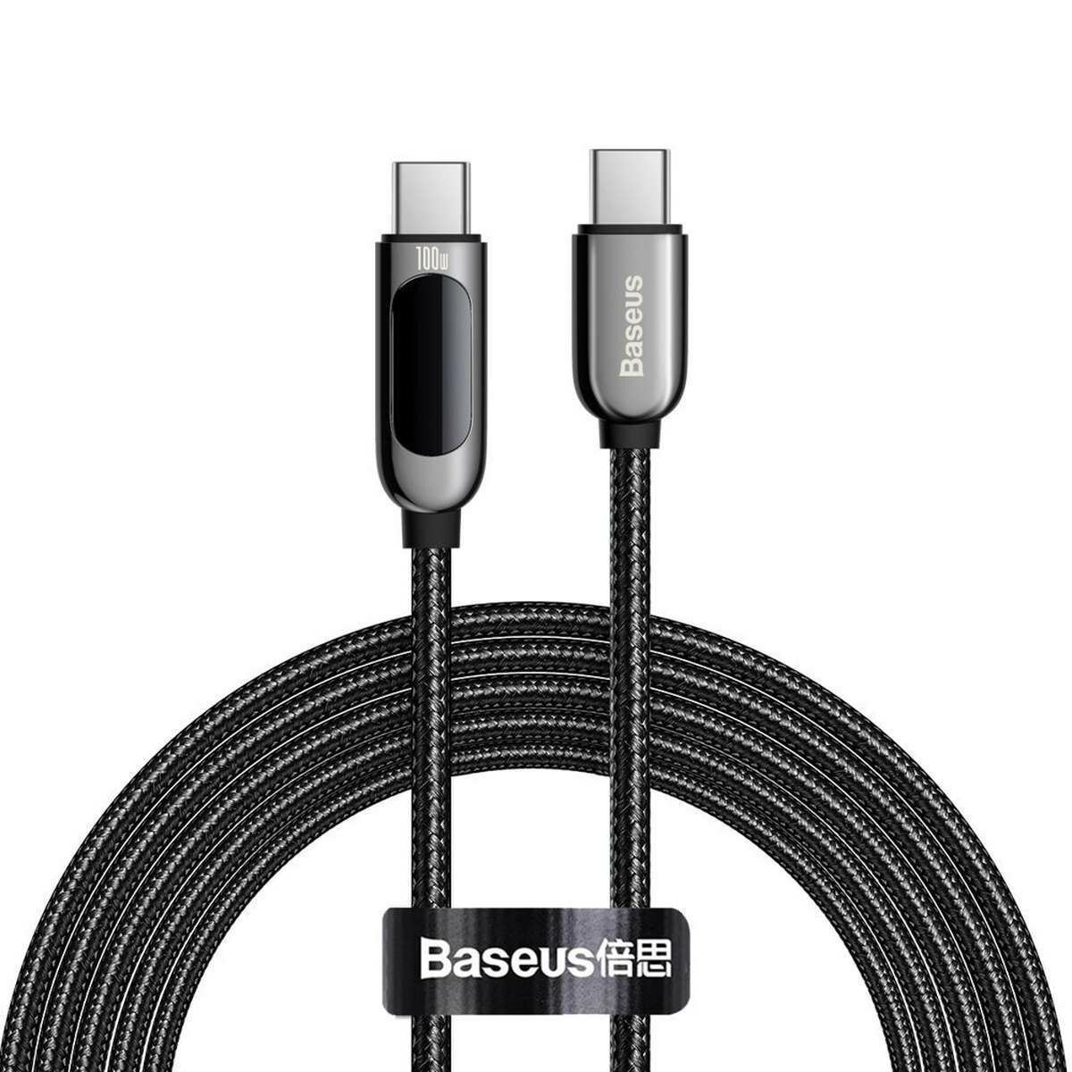 Kép 2/9 - Baseus USB-C - USB-C töltő-és adatkábel digitális kijelzövel, PD, 100W (20V / 5A) 2m, fekete (CATSK-C01)