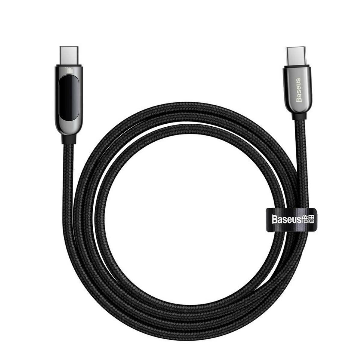 Kép 1/9 - Baseus USB-C - USB-C töltő-és adatkábel digitális kijelzövel, PD, 100W (20V / 5A) 2m, fekete (CATSK-C01)
