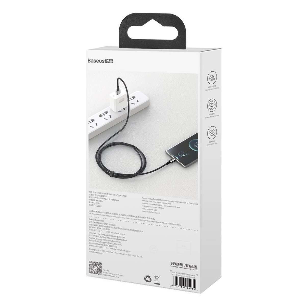 Kép 7/7 - Baseus Tungsten Gold Series USB - USB-C töltőkábel, 66W (11V/6A), 1m, fekete (CATWJ-B01)
