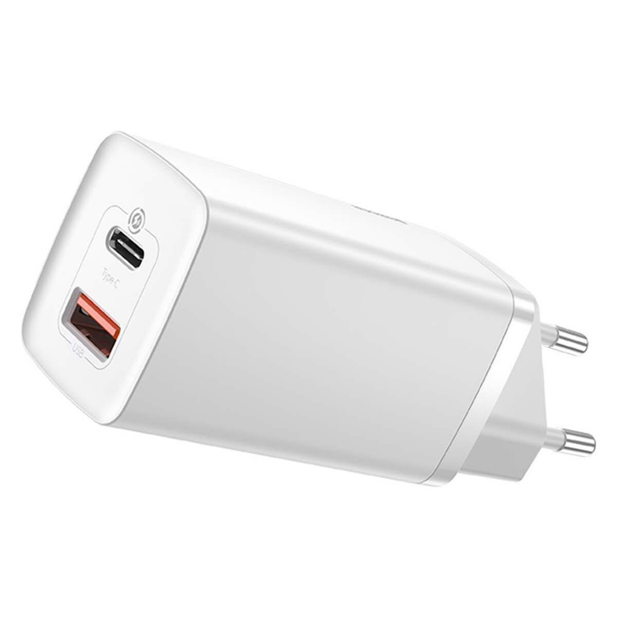 Baseus GaN2 Lite hálózati töltő USB-C/A, QC 3.0, PD 3.0, 65W, fehér EU (CCGAN2L-B02)