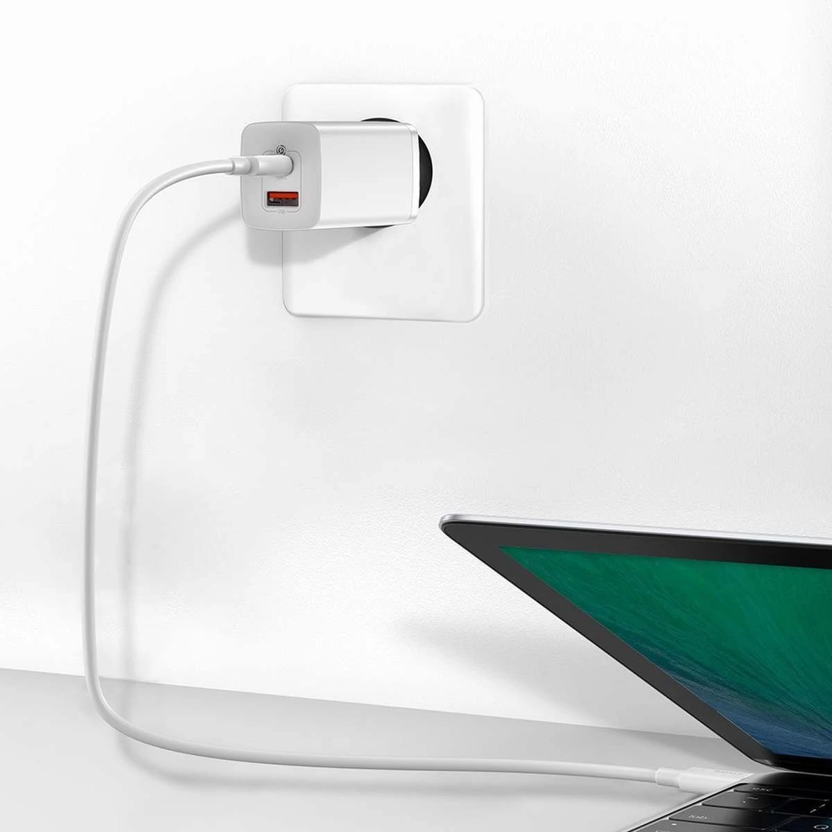 Kép 7/10 - Baseus GaN2 Lite hálózati töltő USB-C/A, QC 3.0, PD 3.0, 65W, fehér EU (CCGAN2L-B02)