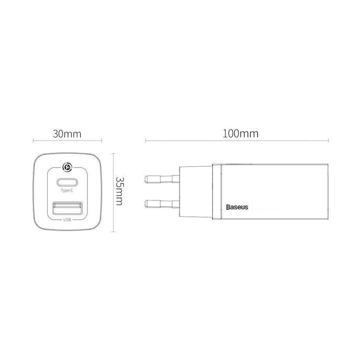 Kép 8/10 - Baseus GaN2 Lite hálózati töltő USB-C/A, QC 3.0, PD 3.0, 65W, fehér EU (CCGAN2L-B02)