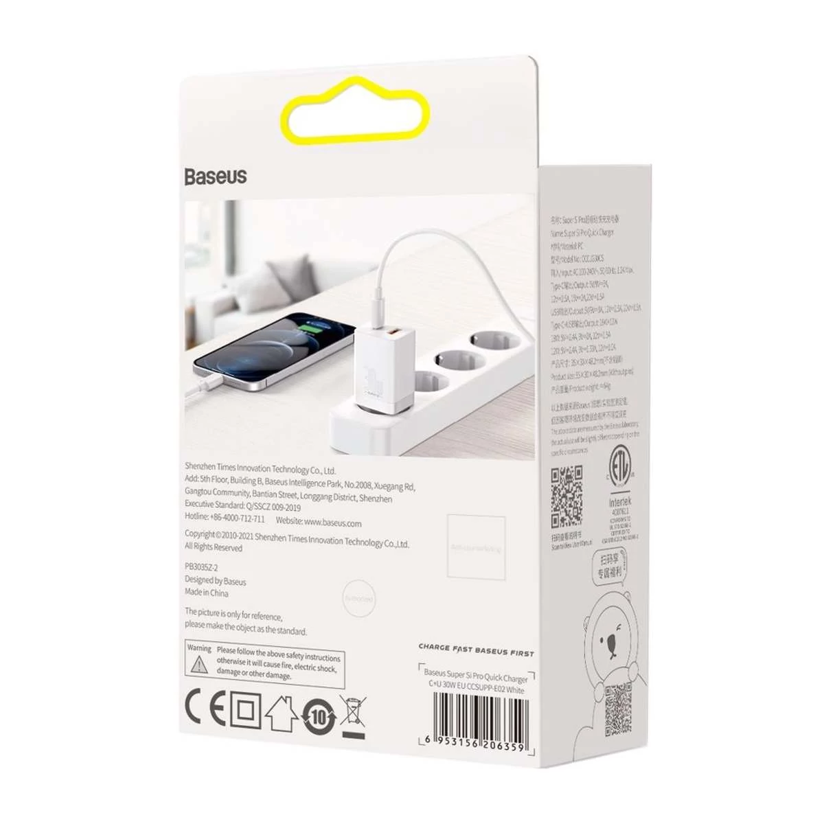 Kép 10/10 - Baseus Super Si Pro hálózati gyorstöltő, USB-C/A, PD 3.0, QC 3.0, 30W, fehér EU  (CCSUPP-E02)