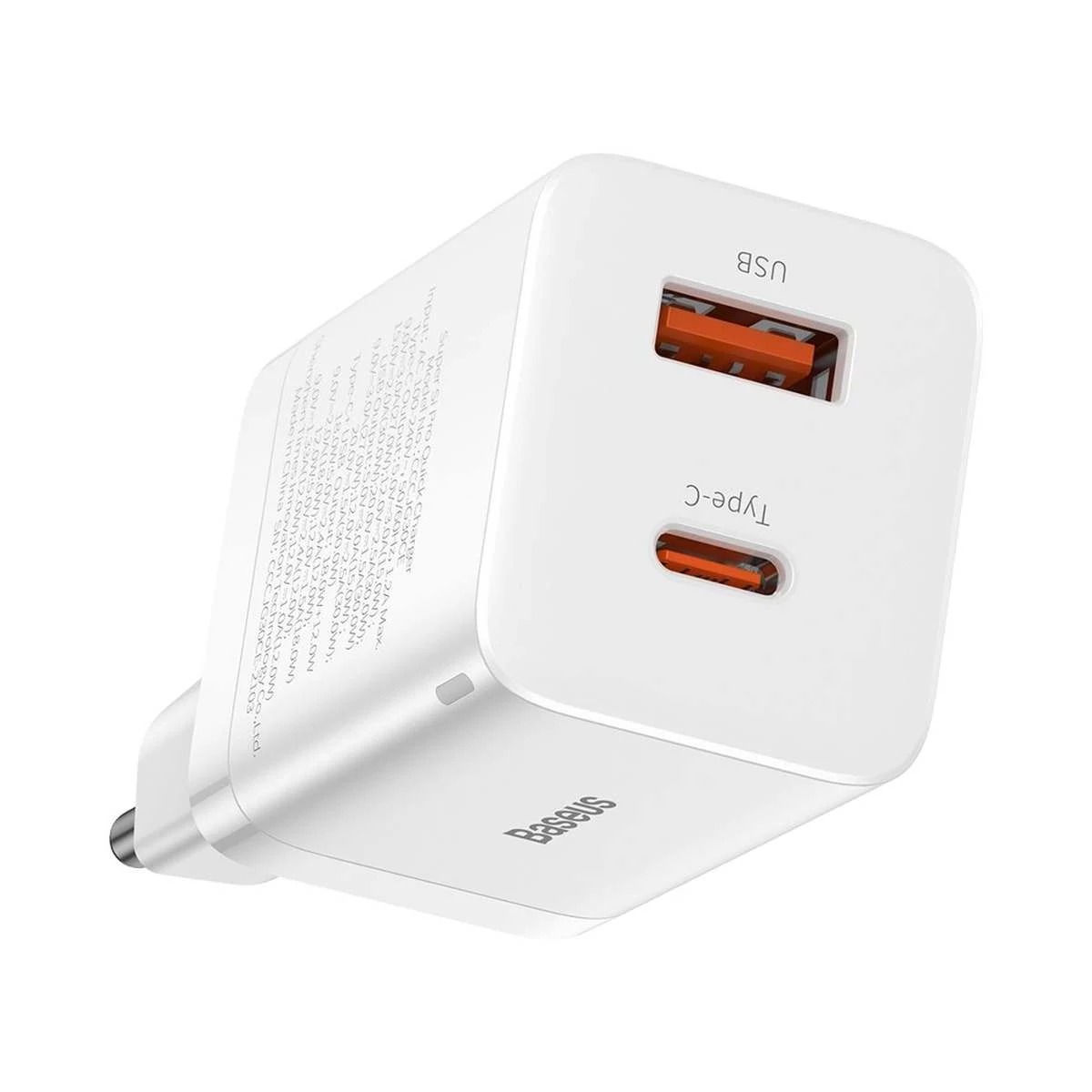 Kép 2/10 - Baseus Super Si Pro hálózati gyorstöltő, USB-C/A, PD 3.0, QC 3.0, 30W, fehér EU  (CCSUPP-E02)